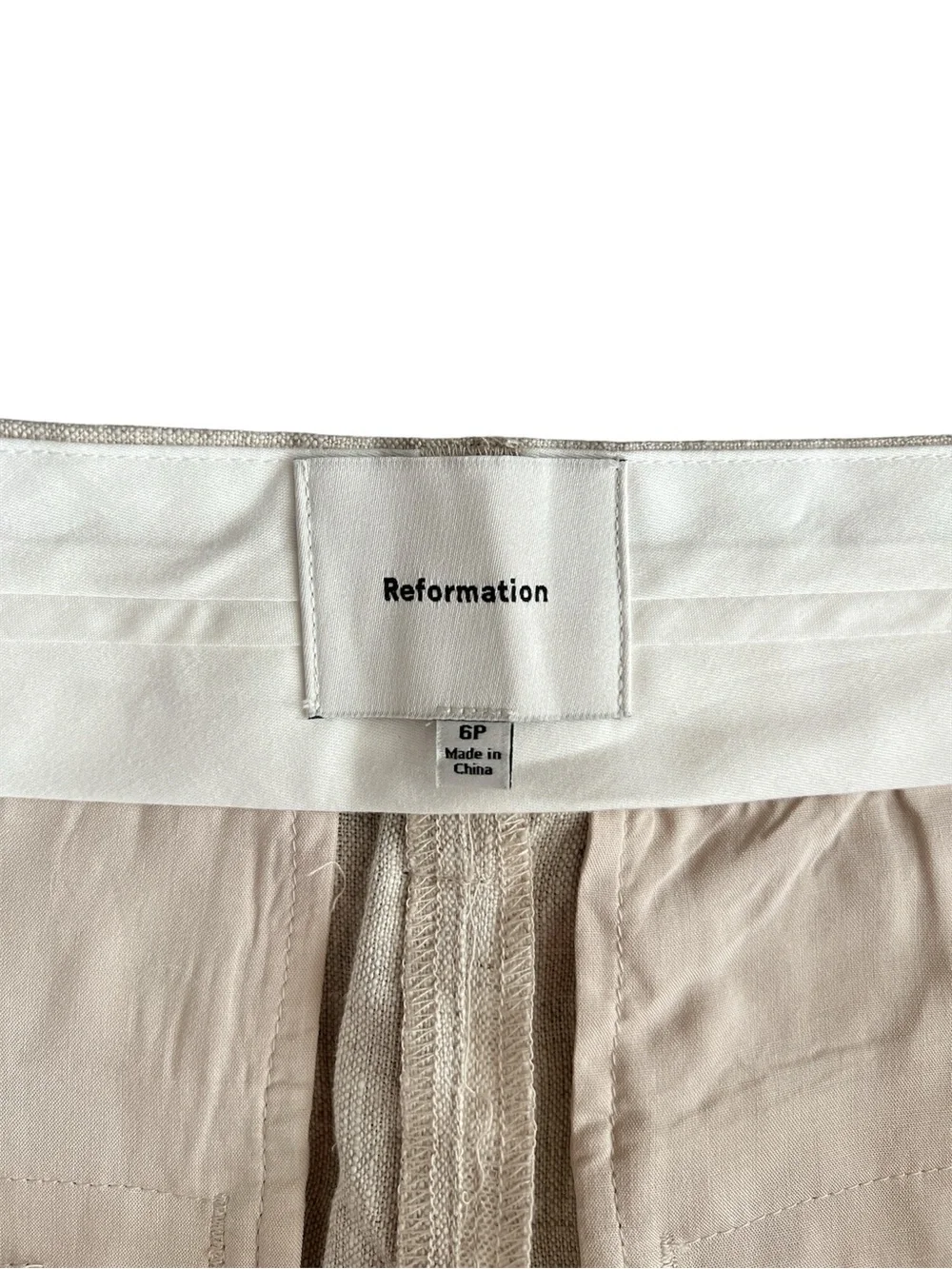 Reformation Mason Oatmeal Pleated 100% Linen Trouser SZ 6P